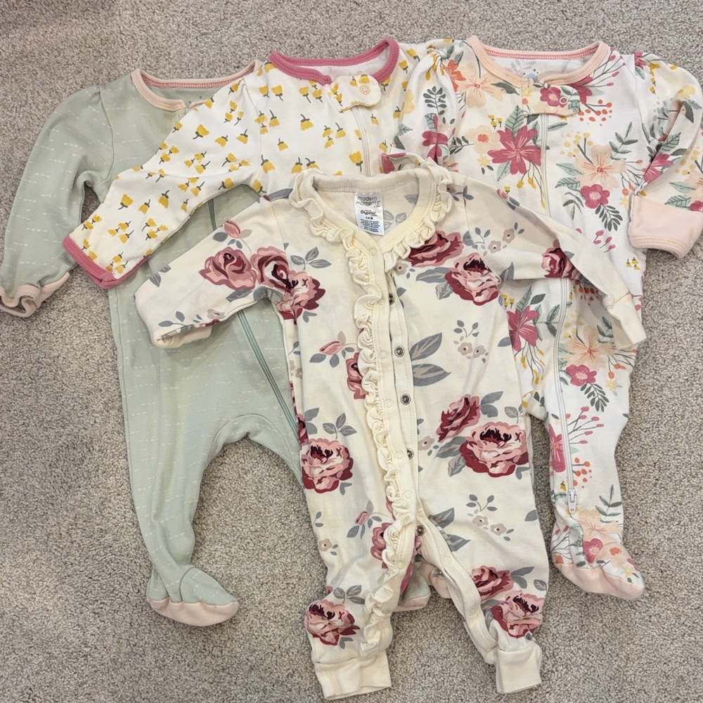 3-6 Month Floral Footed Sleeper Bundle